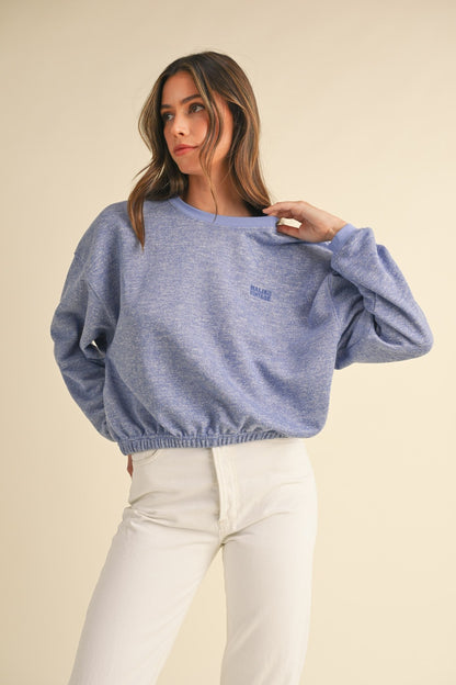 Malibu Vintage Embroidery Crop Sweatshirt in Blue