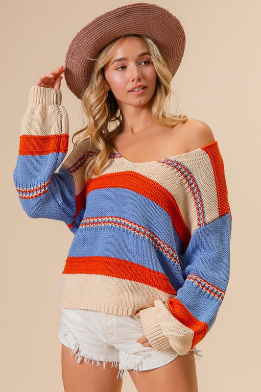 Isla Multi Color Stripe Scoop Neck Sweater