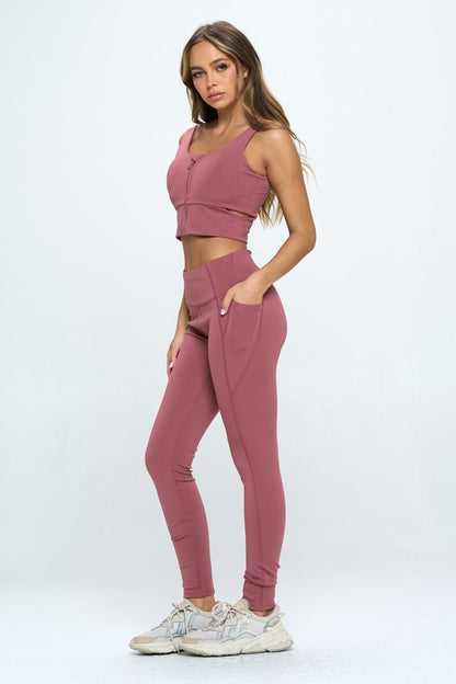 Rumi Zip Up Crop Sports Tank Top and Leggings Set