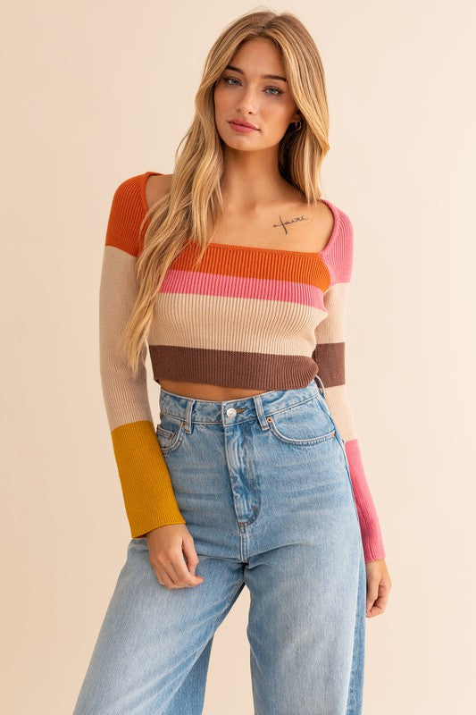 Fisher Color Block Stripe Knit Top