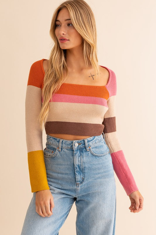 Fisher Color Block Stripe Knit Top