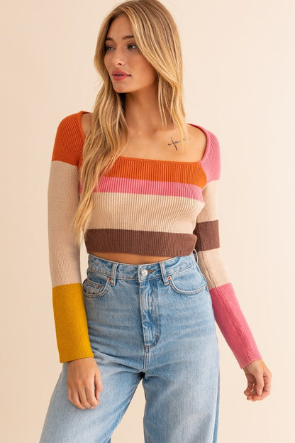 Fisher Color Block Stripe Knit Top