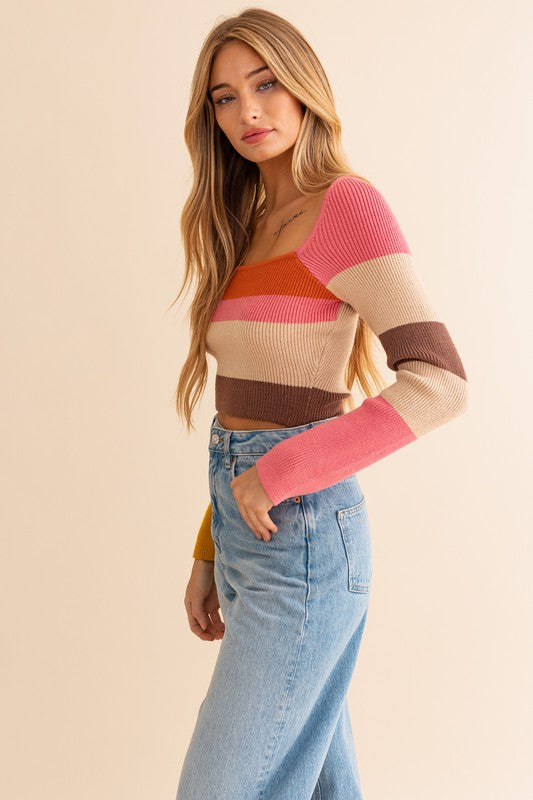 Fisher Color Block Stripe Knit Top