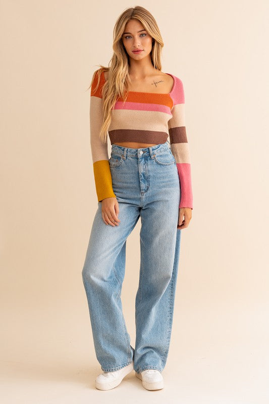 Fisher Color Block Stripe Knit Top