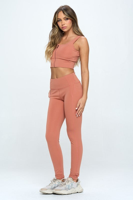 Rumi Zip Up Crop Sports Tank Top and Leggings Set