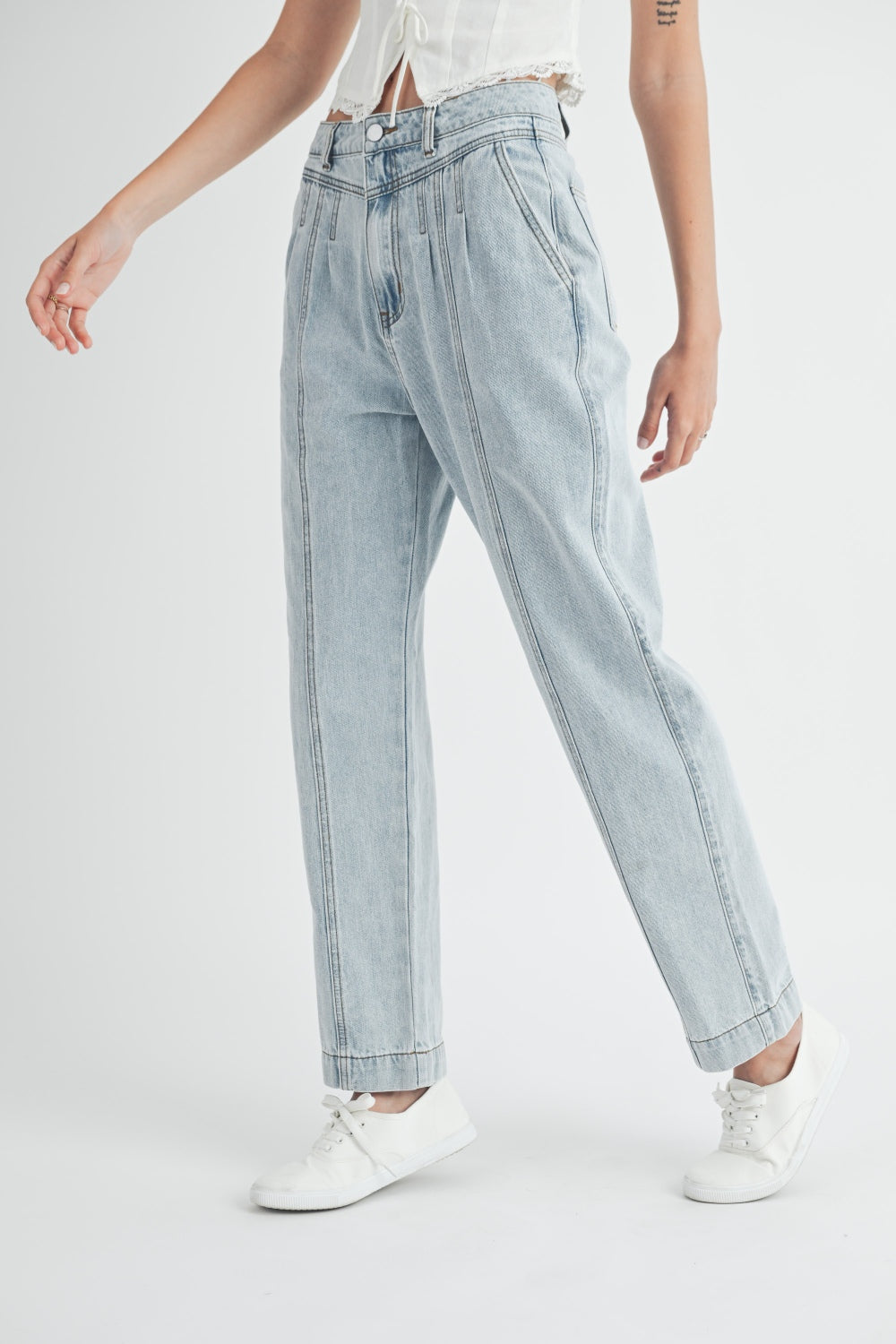 Thea Pleated Front Detail Straight Jeans