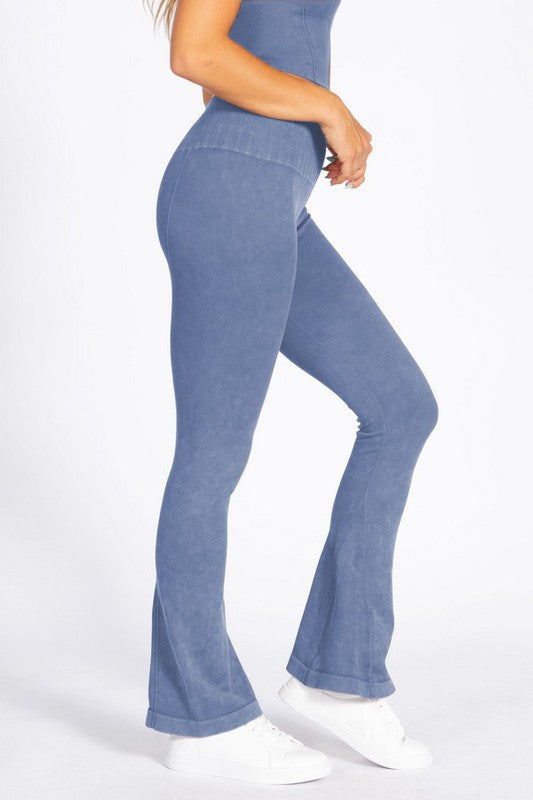 Rhea Stone Washed Ribbed Flared Yoga Leggings