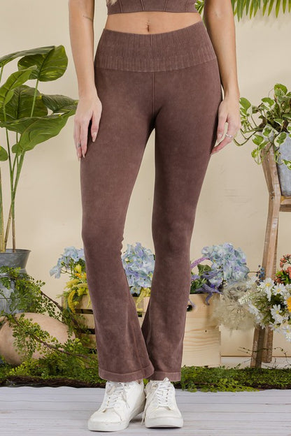 Rhea Stone Washed Ribbed Flared Yoga Leggings