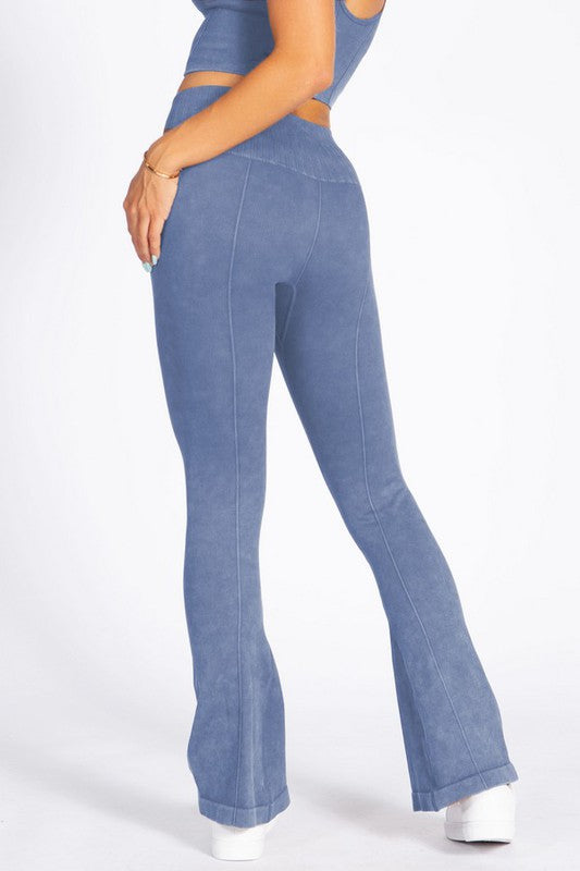 Rhea Stone Washed Ribbed Flared Yoga Leggings