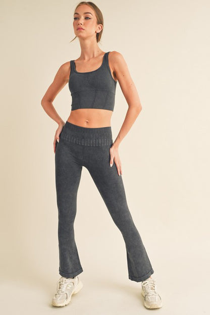 Rhea Stone Washed Ribbed Flared Yoga Leggings