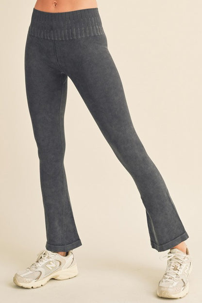 Rhea Stone Washed Ribbed Flared Yoga Leggings