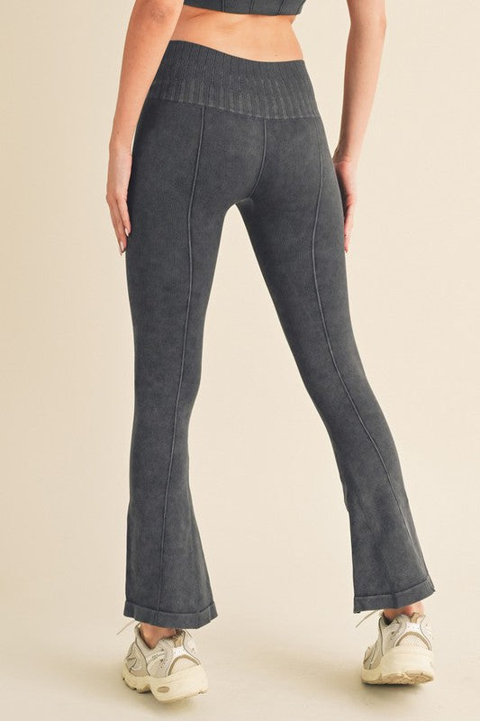 Rhea Stone Washed Ribbed Flared Yoga Leggings