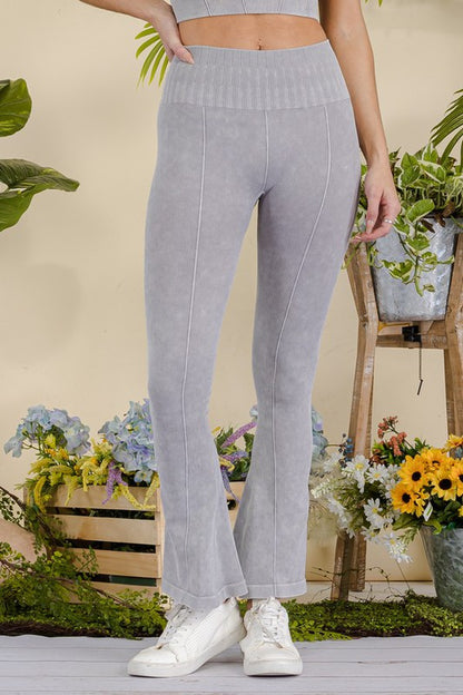 Rhea Stone Washed Ribbed Flared Yoga Leggings