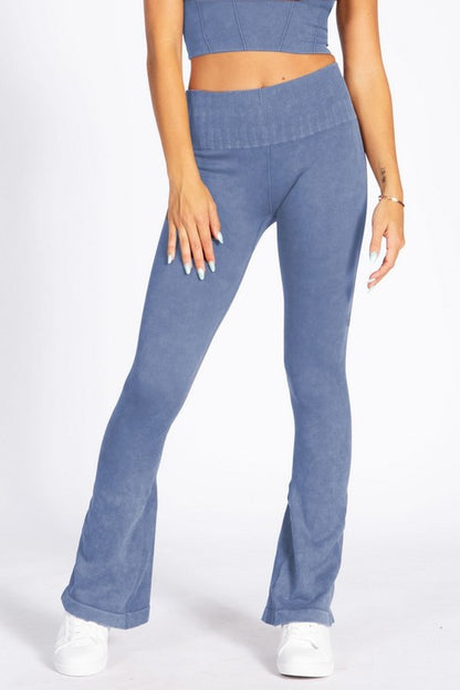 Rhea Stone Washed Ribbed Flared Yoga Leggings