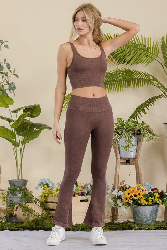 Rhea Stone Washed Ribbed Flared Yoga Leggings