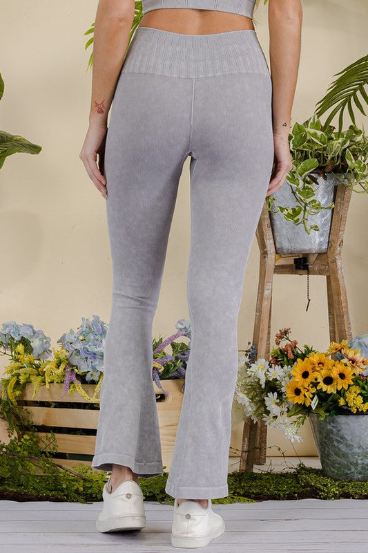 Rhea Stone Washed Ribbed Flared Yoga Leggings