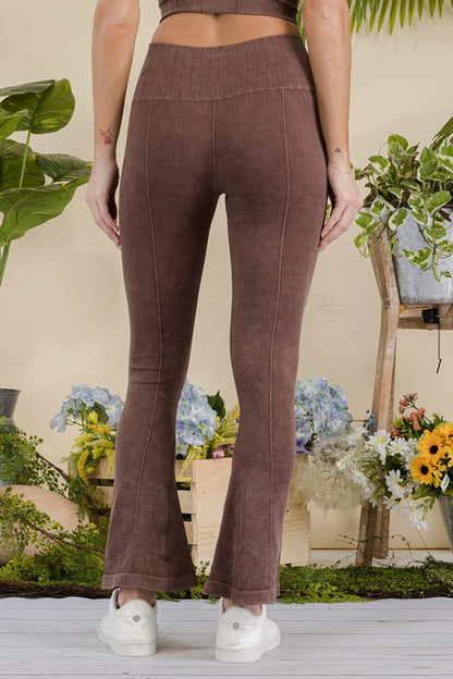 Rhea Stone Washed Ribbed Flared Yoga Leggings