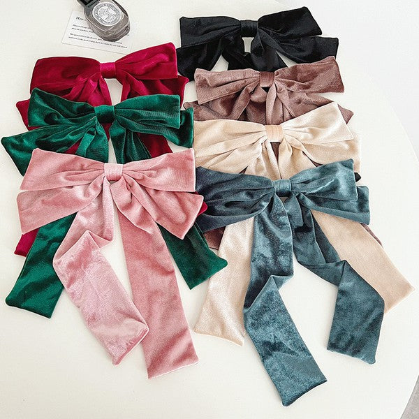 Velvet Long Barrette Hair Bows