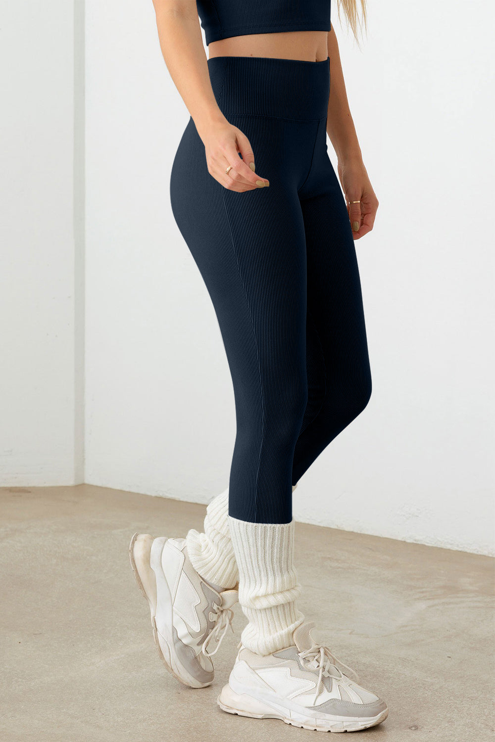 Lennon Crop Cami and High Waist Leggings Set in Navy