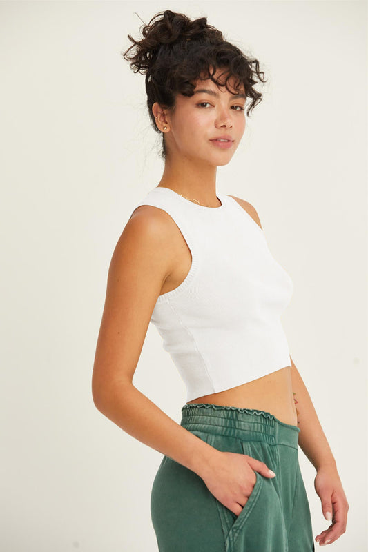 Fallon Ribbed Knit Cropped Tank in White