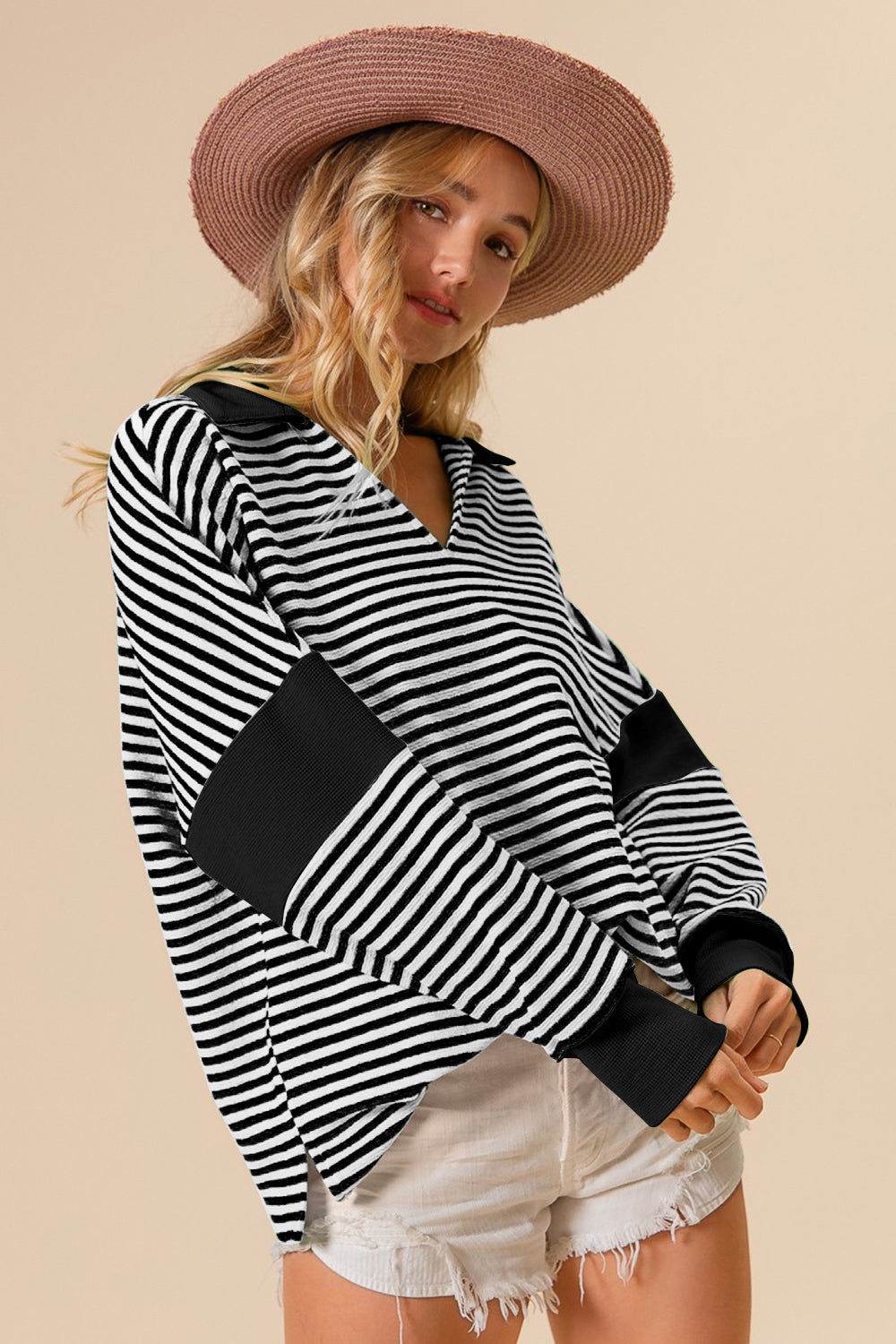 Brielle Striped Contrast Long Sleeve Knit Top