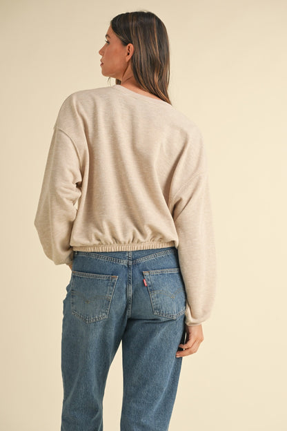 Malibu Vintage Embroidery Crop Sweatshirt in Taupe