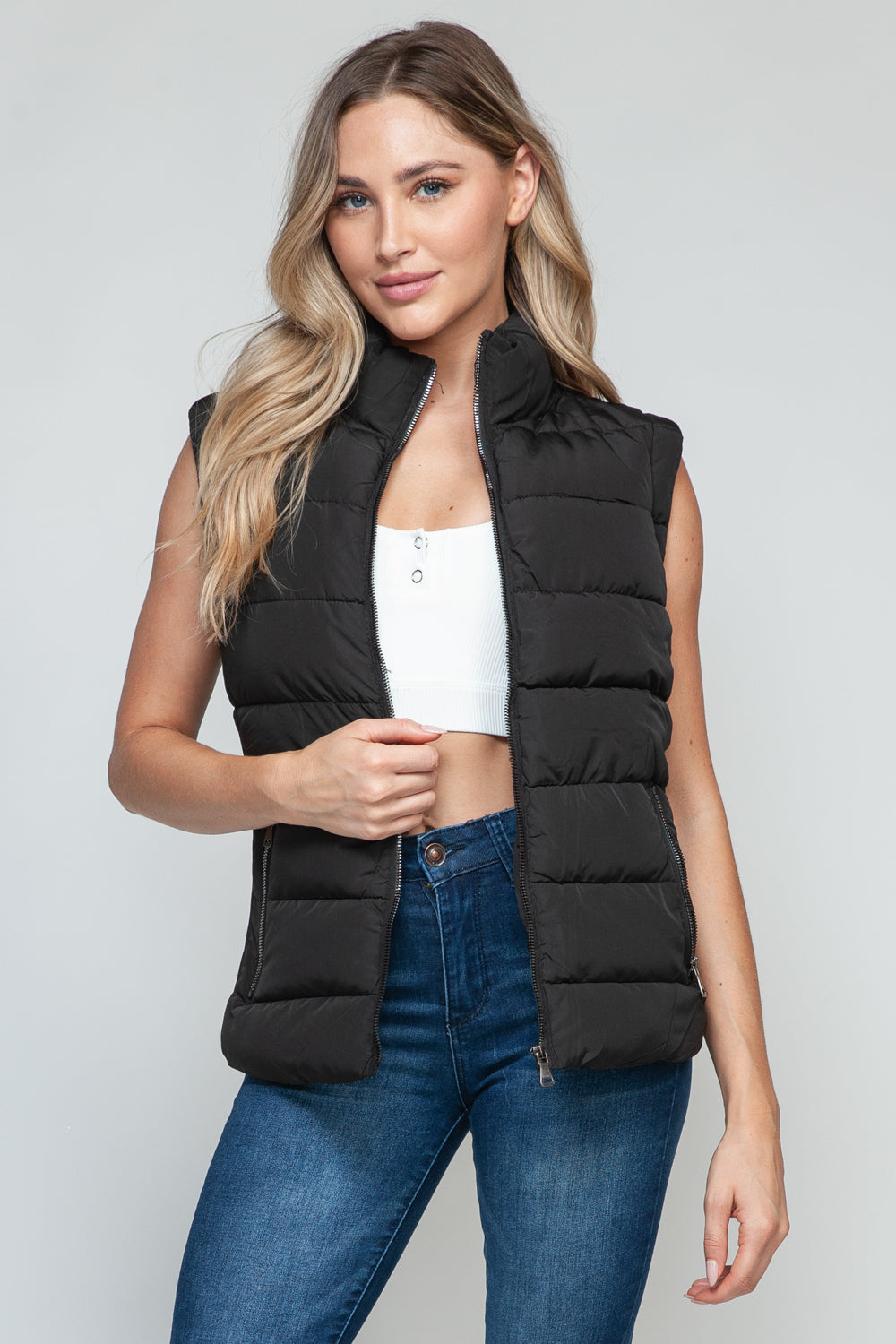 Sutton Puffer Vest with Pockets in Black