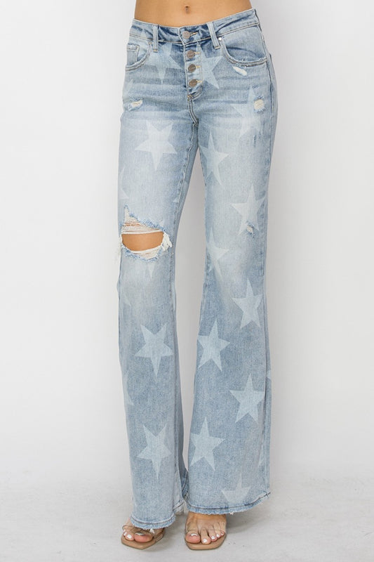 Star Mid Rise Flare Jeans by RISEN