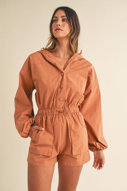 Hannah Snap Down Long Sleeve Hooded Romper