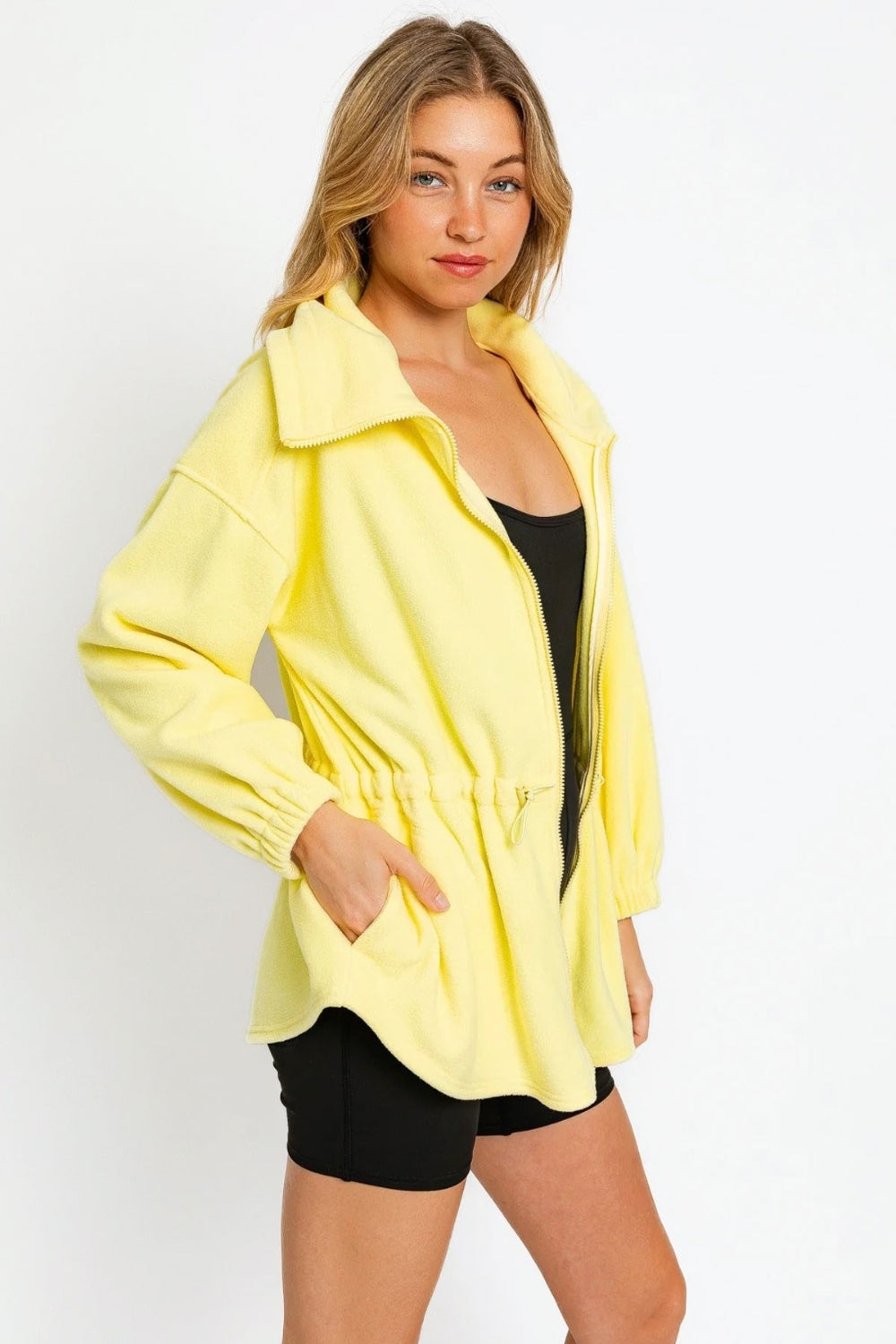 Makenna Zip Up Waist Drawstring Soft Fleece Jacket