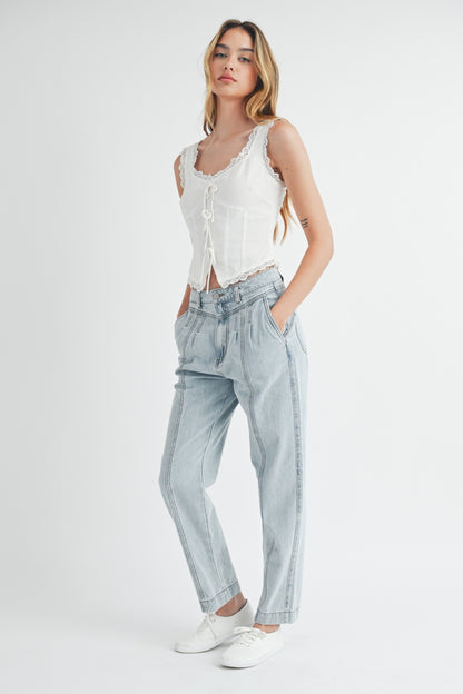 Thea Pleated Front Detail Straight Jeans