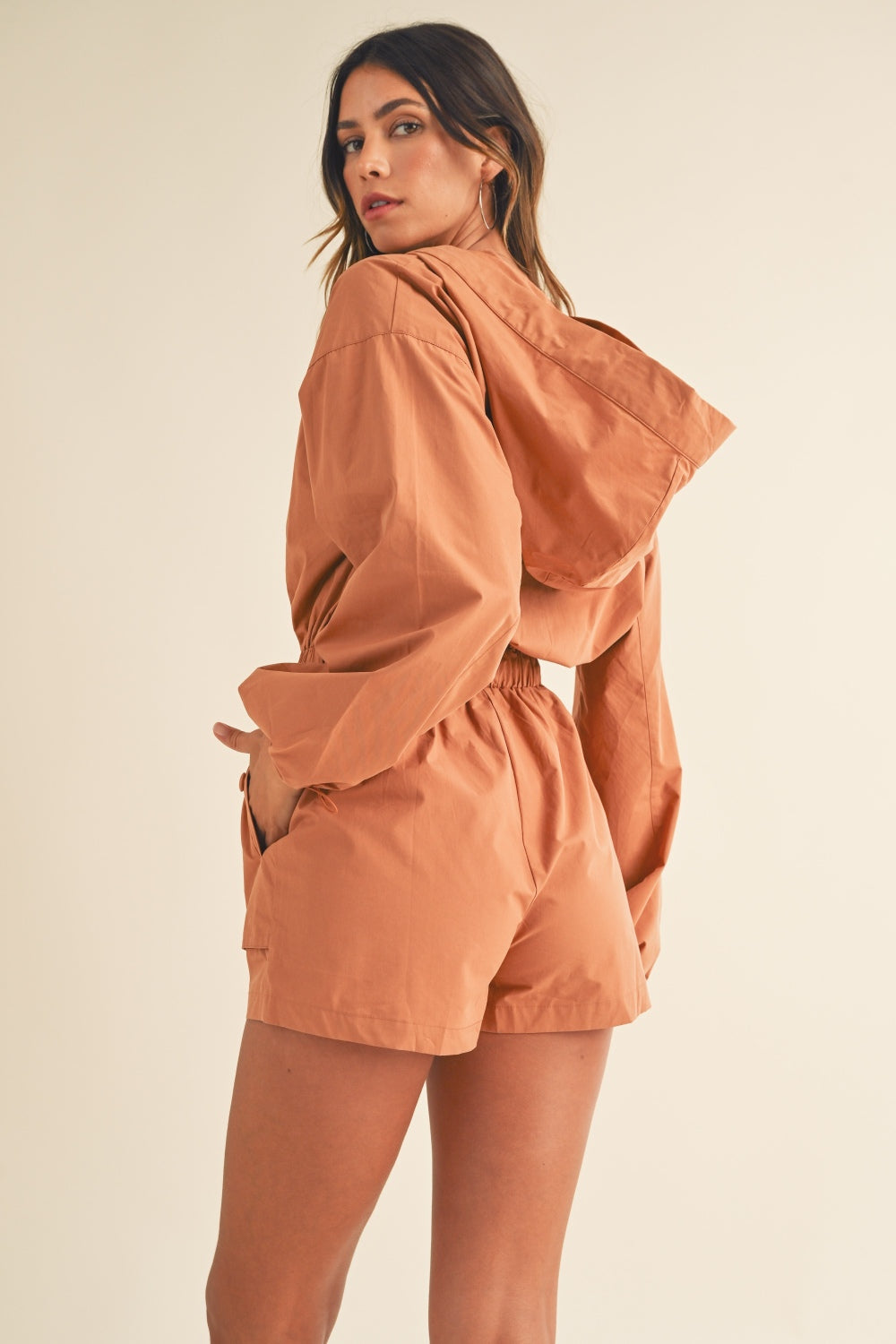 Hannah Snap Down Long Sleeve Hooded Romper