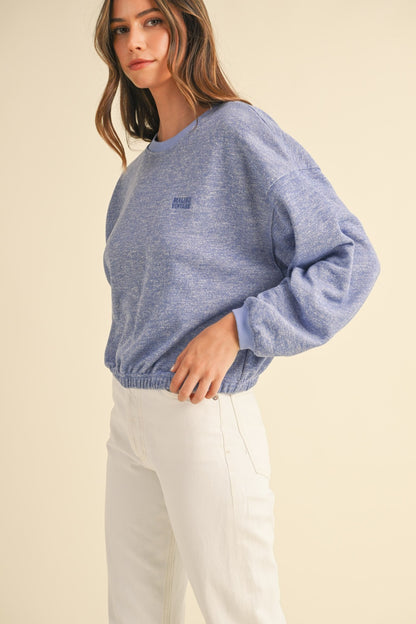 Malibu Vintage Embroidery Crop Sweatshirt in Blue