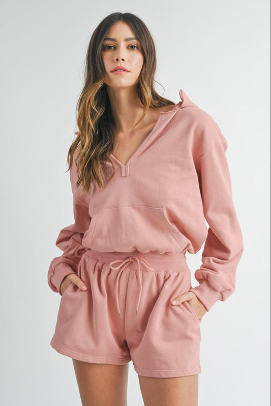 Blush Babe French Terry Hooded Romper