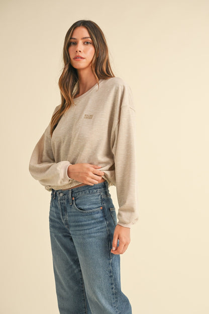 Malibu Vintage Embroidery Crop Sweatshirt in Taupe