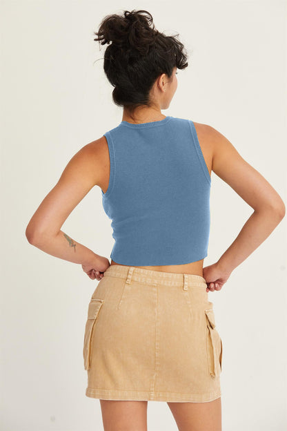 Fallon Ribbed Knit Cropped Tank in Grey Blue