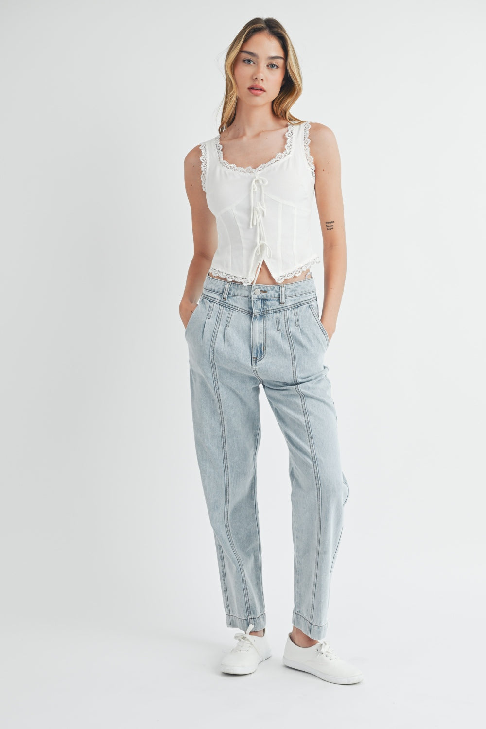 Thea Pleated Front Detail Straight Jeans