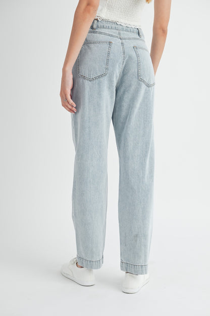 Thea Pleated Front Detail Straight Jeans