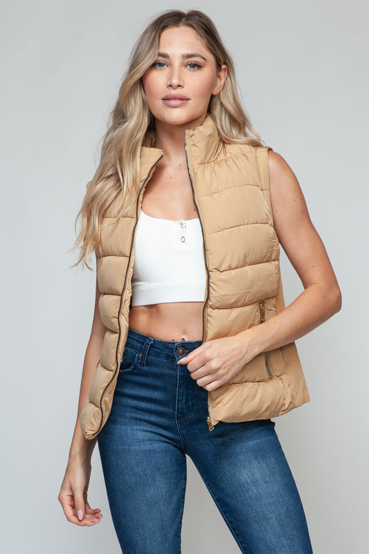 Sutton Puffer Vest with Pockets in Iced Coffee