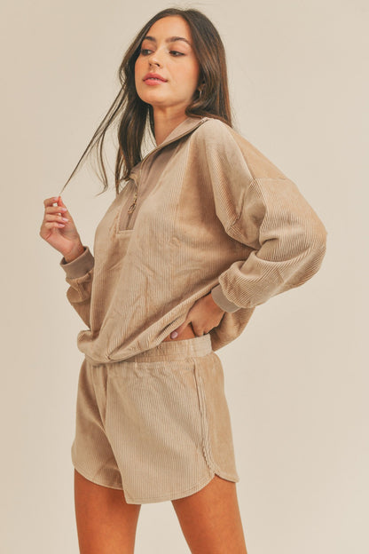 Maisie Corduroy Half Zip Top and Shorts Set