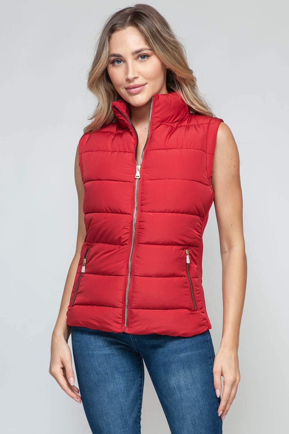 Sutton Puffer Vest with Pockets in Red