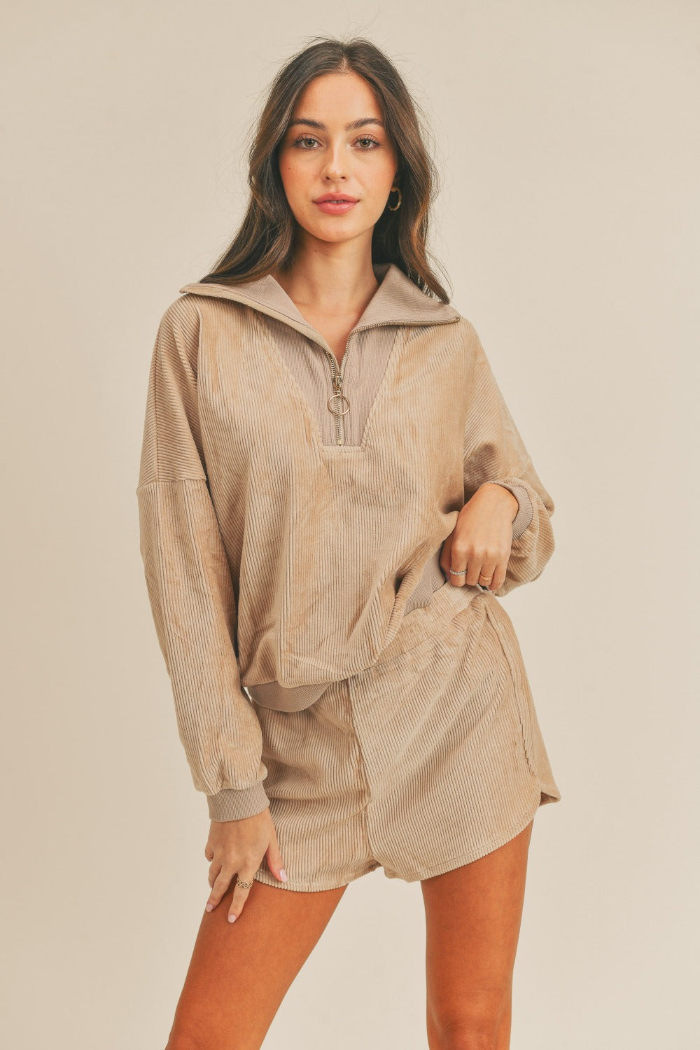 Maisie Corduroy Half Zip Top and Shorts Set