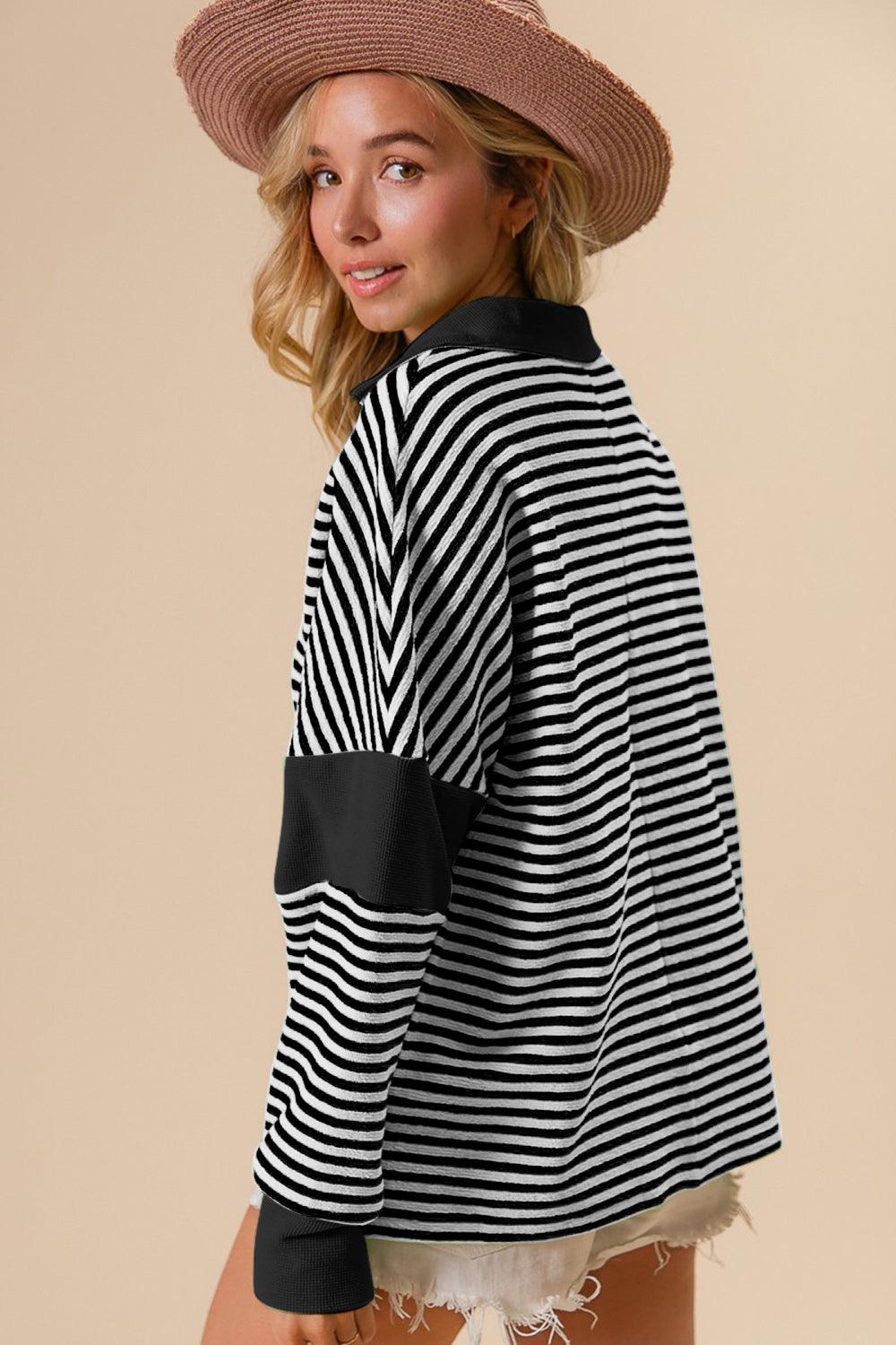 Brielle Striped Contrast Long Sleeve Knit Top