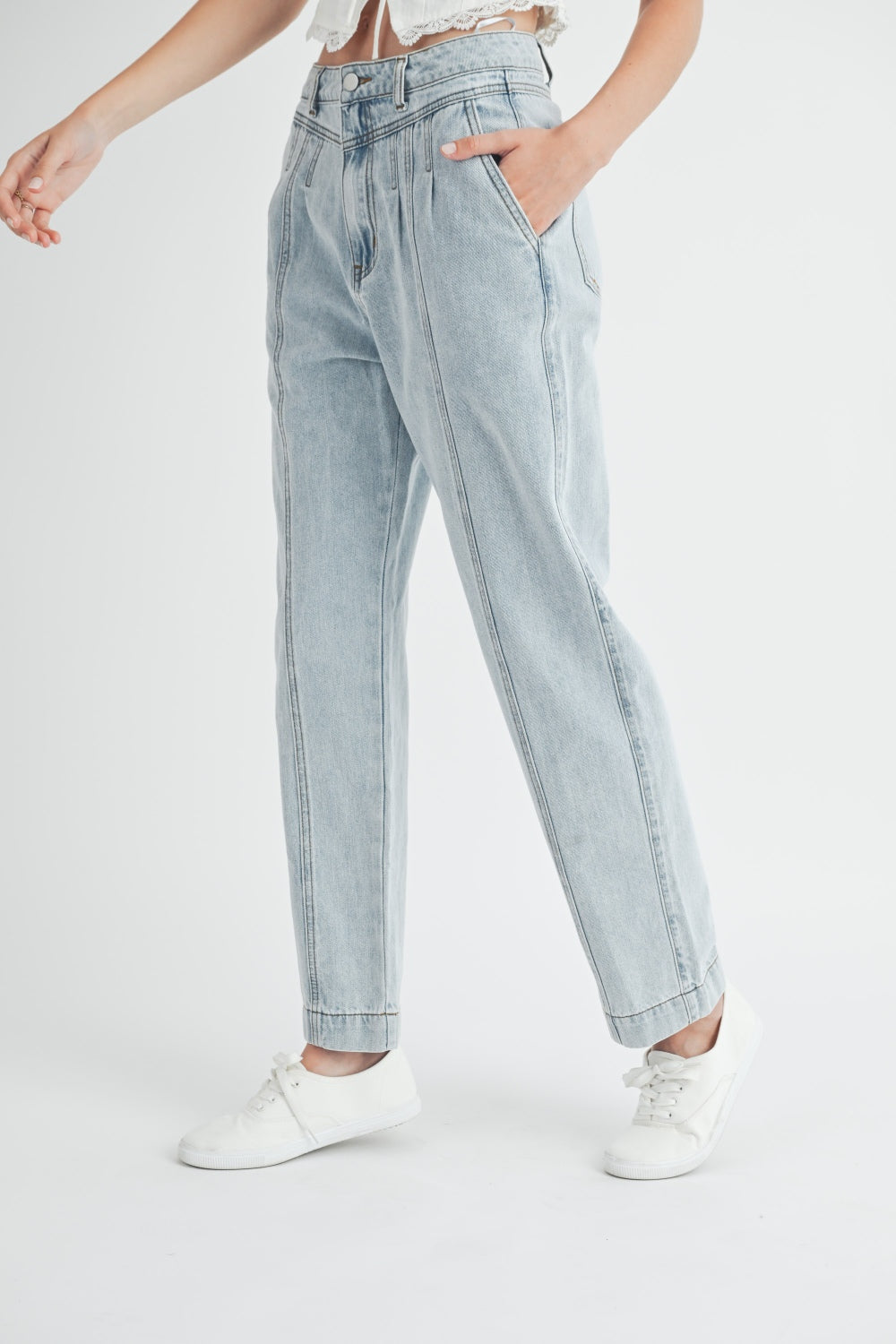 Thea Pleated Front Detail Straight Jeans