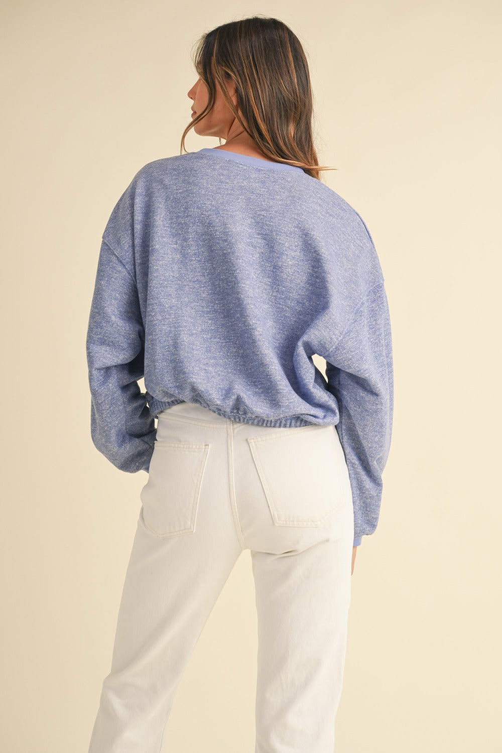 Malibu Vintage Embroidery Crop Sweatshirt in Blue