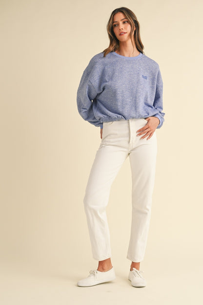 Malibu Vintage Embroidery Crop Sweatshirt in Blue