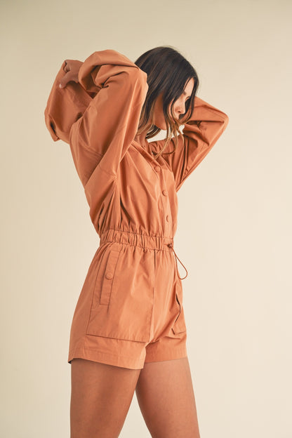 Hannah Snap Down Long Sleeve Hooded Romper