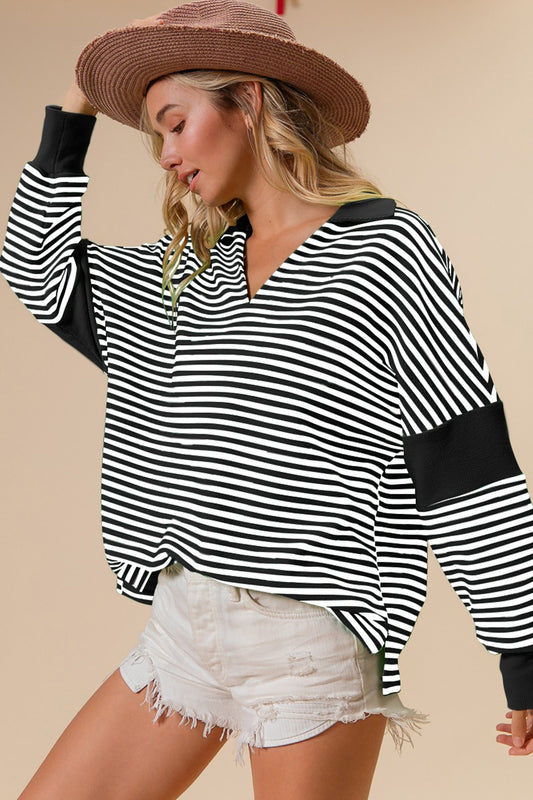 Brielle Striped Contrast Long Sleeve Knit Top